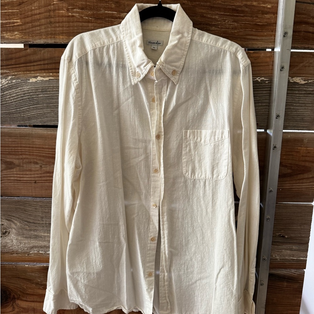 Steven Alan Casual Button-Down Linen Shirt in Off-White